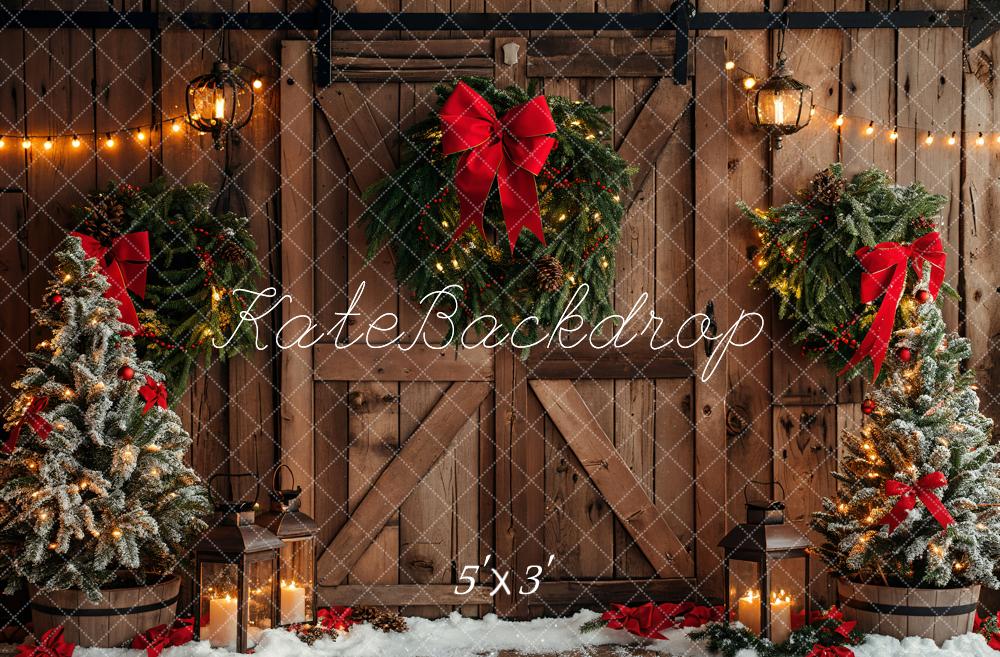 Kate Christmas Brown Wooden Barn Door Backdrop Designed by Emetselch