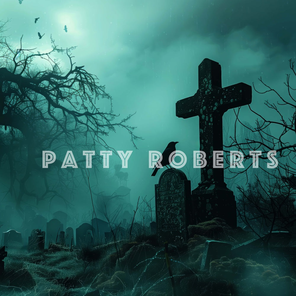 Sfondo Notturno di Incrocio di Halloween in Cimitero Progettato da Patty Robert