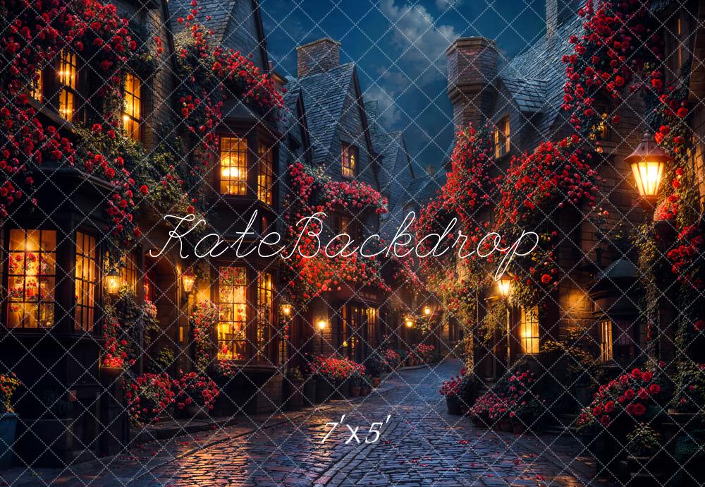 Kate Romantic Floral Village Night Backdrop Designed by Emetselch