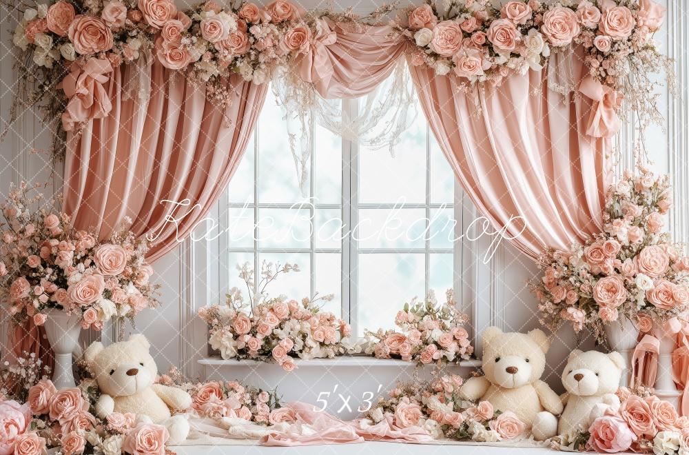 Kate Valentine Floral Nursery Bear Window Backdrop Designed by Patty Roberts