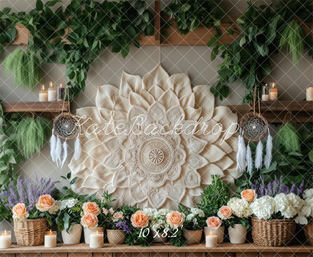 Kate Bohemian Mandala Floral Greenery Backdrop Designed by Mini MakeBelieve