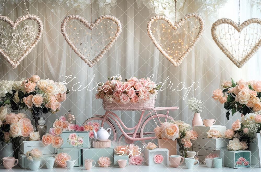 Kate Valentine Heart Floral Bicycle Backdrop Designed by Mini MakeBelieve