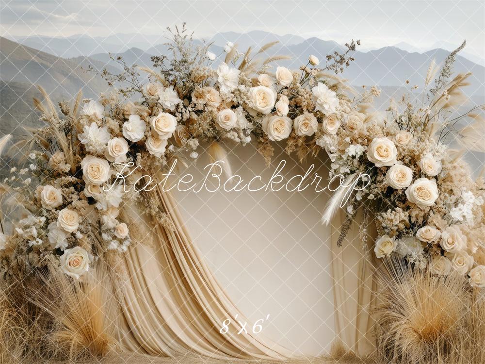 Kate Boho Floral Arch Beige Wedding Backdrop Designed by Mini MakeBelieve