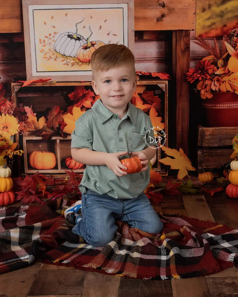 Kate Fall Backdrop Pumpkin Halloween Thanksgiving Sunflower Window Designed by Uta Mueller Photography