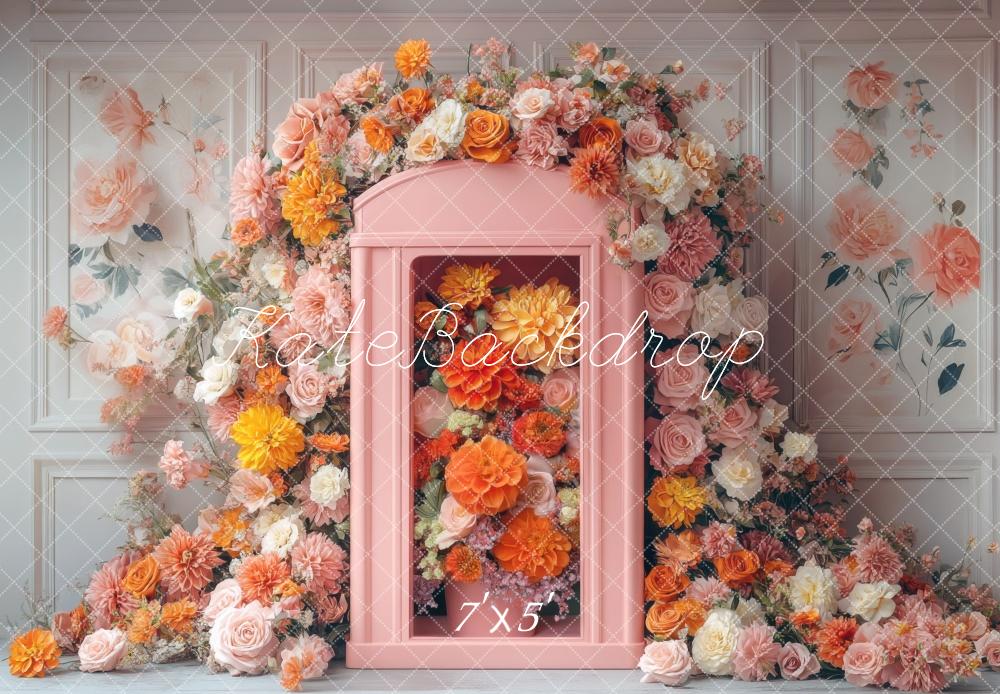 Kate Spring Floral Pink Telephone Booth Backdrop Designed by Mini MakeBelieve