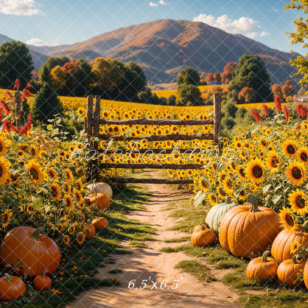 Kate Fall Sunflower Pumpkin Field Farm Backdrop Designed by Emetselch