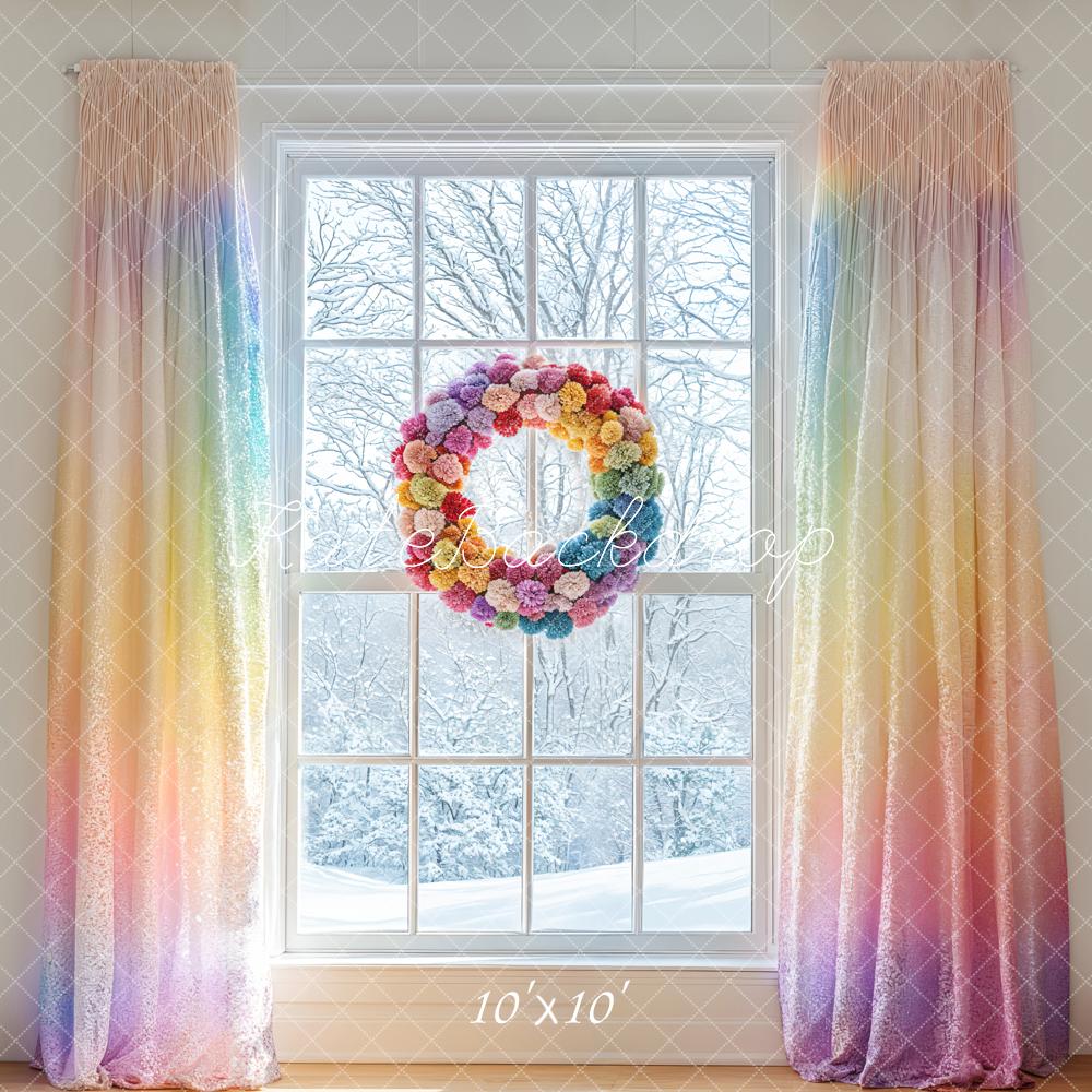 Rainbow Gradient Curtains Window Foto Achtergrond Designed by Emetselch