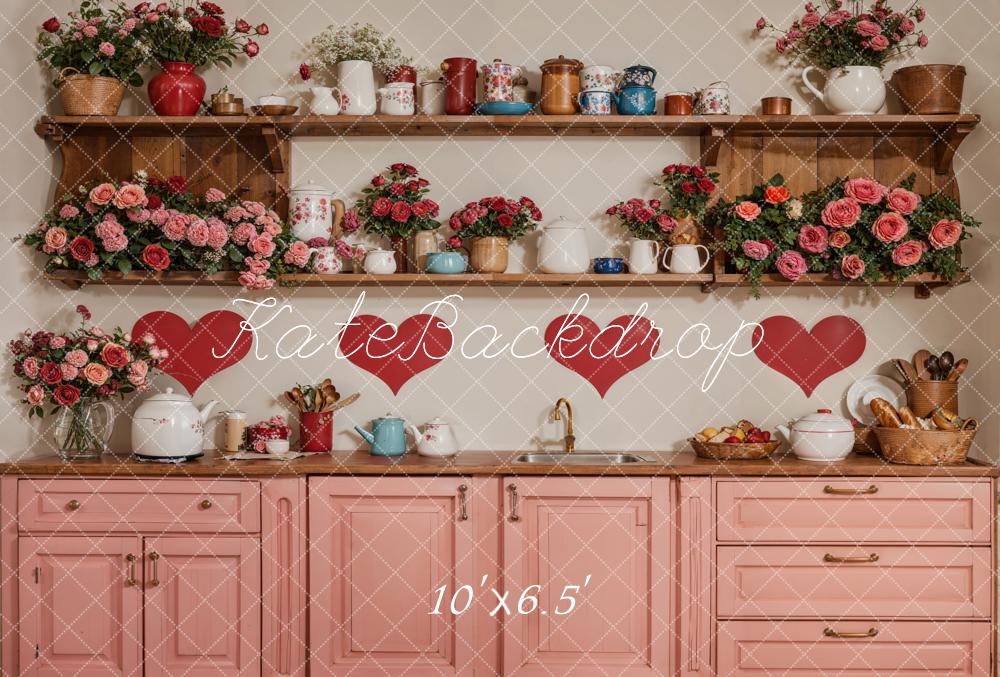 Kate Valentine Kitchen Floral Red Heart Backdrop Designed by Emetselch