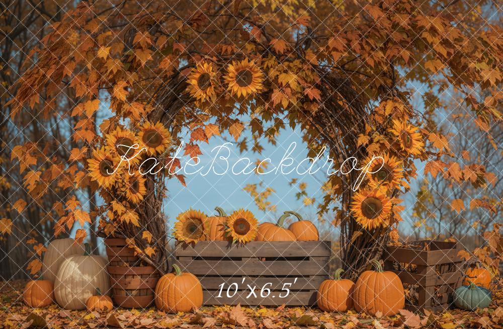 Arco de girasoles de otoño con hojas de arce fondo diseñado por Emetselch