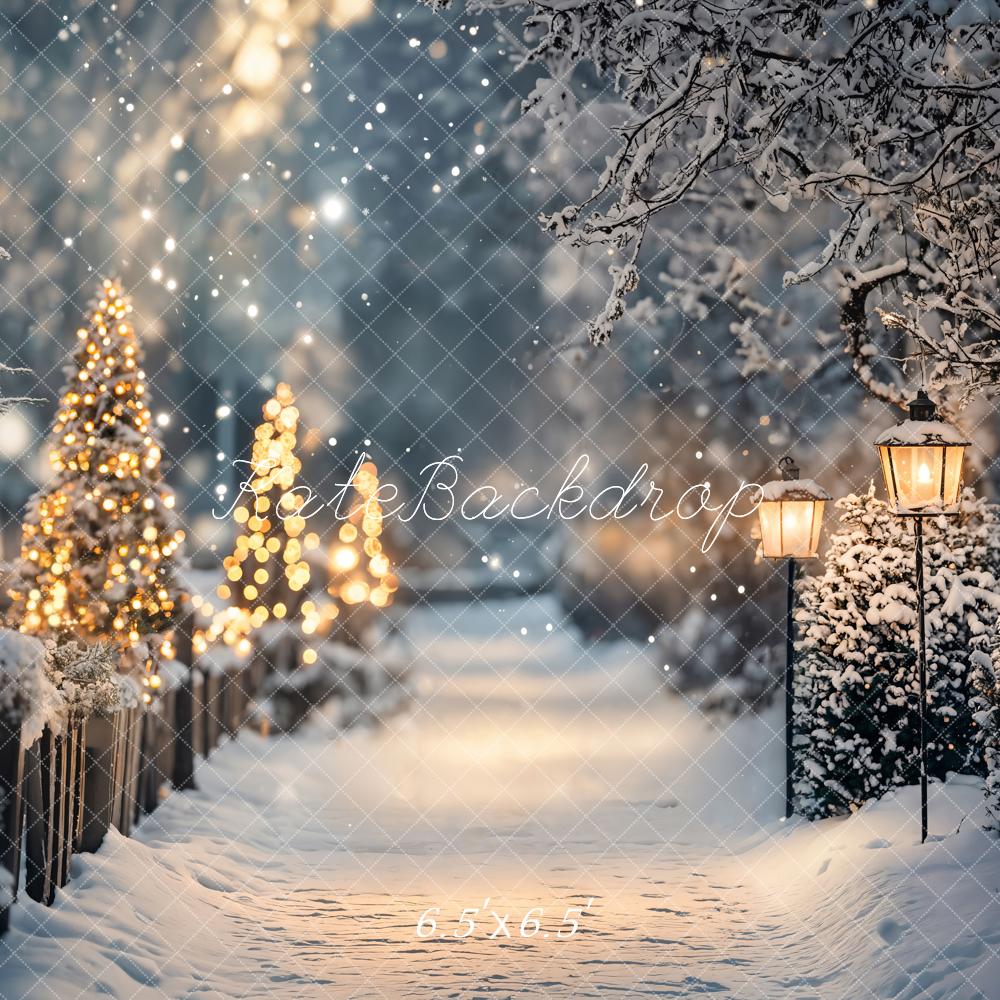 Kate Christmas Tree Lights Winter Snowy Path Backdrop Designed by Emetselch