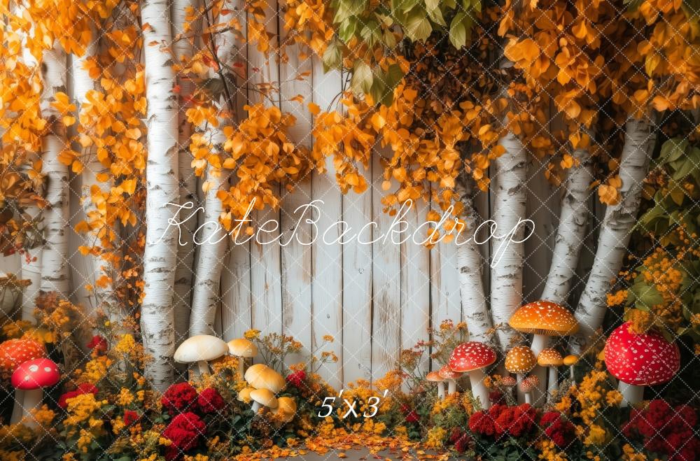 Kate Fall Birch Trees With Mushrooms Backdrop Designed by Patty Roberts