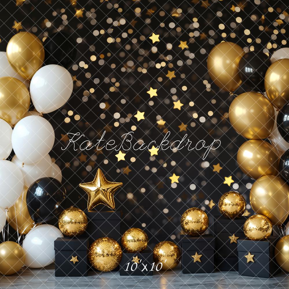 Cake Smash Gouden en Zwarte Ballon Foto Achtergrond Designed by Emetselch