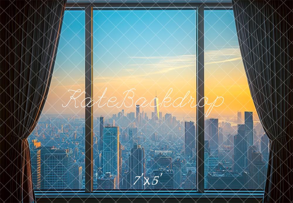 Sunset City Scape Window Foto Achtergrond Designed by Mini MakeBelieve