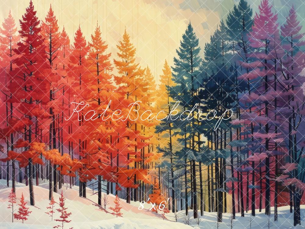 Kate Rainbow Pine Forest Snow Backdrop Designed by Megan Leigh Photography