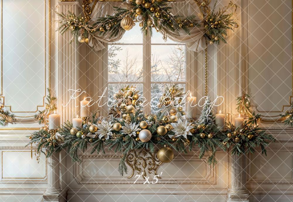 Kate Christmas Vintage White Arched Window Backdrop Designed by Emetselch