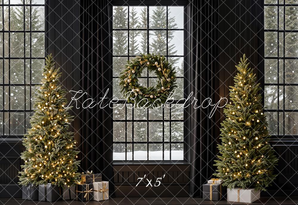 TEST Kate Christmas Trees Retro Black Window Backdrop Designed by Emetselch