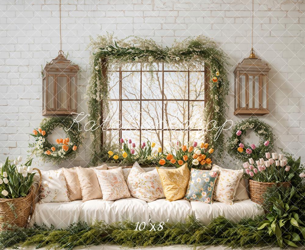 Kate Spring Sofa Pillows Tulip Window Backdrop Designed by Emetselch