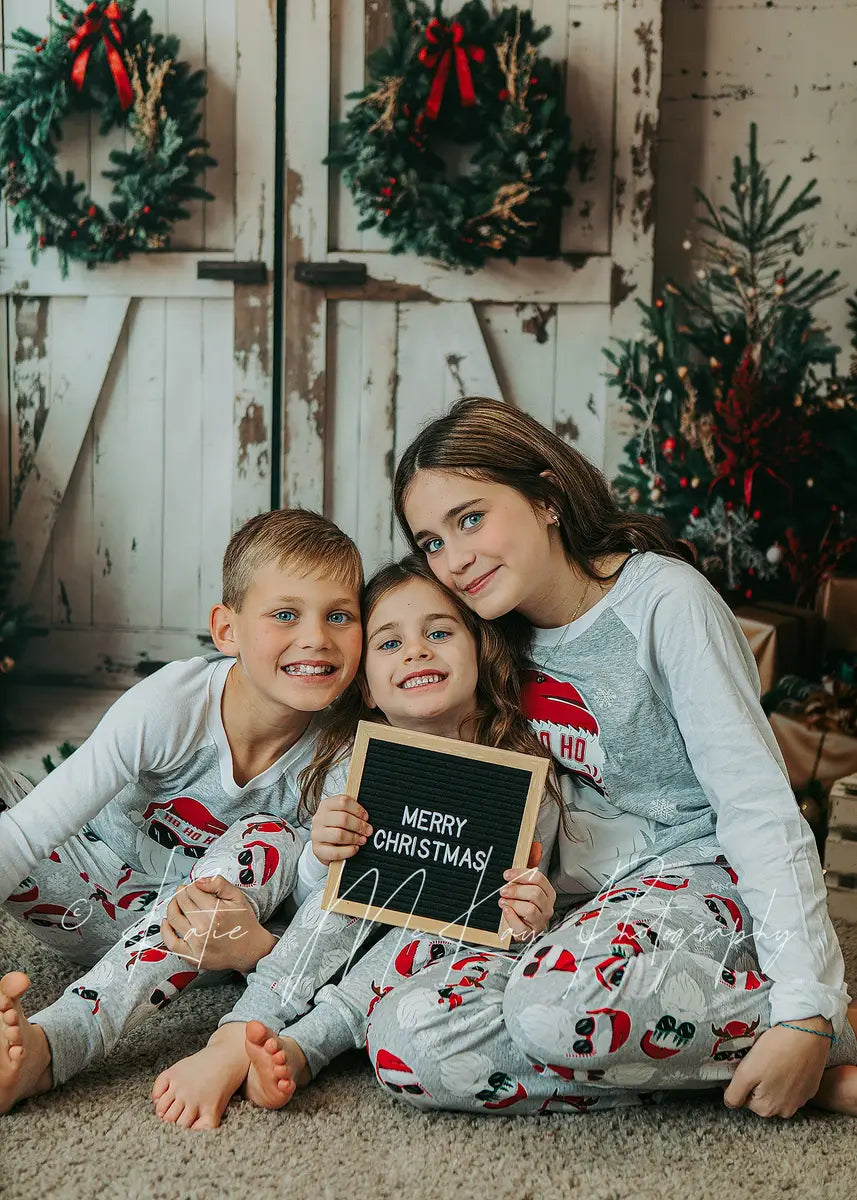 Kate Christmas White Shabby Barn Door Backdrop Designed by Emetselch