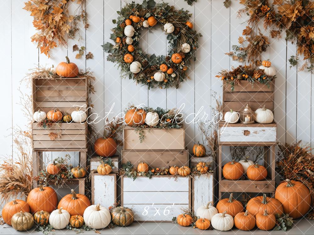 Corona de calabazas de otoño Wood Box Backdrop Designed by Emetselch