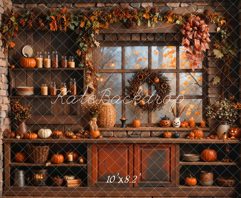 Kate Fall Halloween Pumpkin Orange Kitchen Backdrop Designed by Emetselch