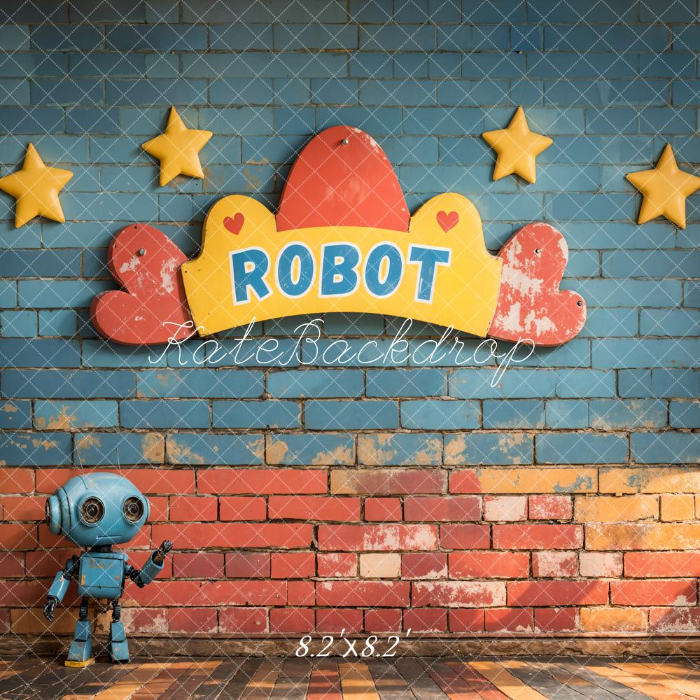 Kate Cake Smash Robot Stars Brick Backdrop Designed by Emetselch