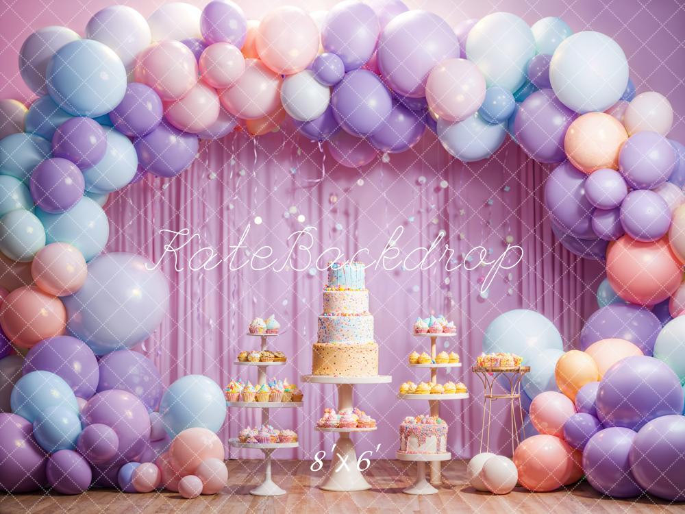 Kate Birthday Cake Smash Colorful Balloon Arch Backdrop Designed by Emetselch