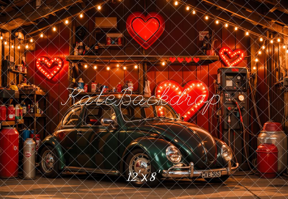 Kate Valentine Retro Car Heart Garage Backdrop Designed by Emetselch