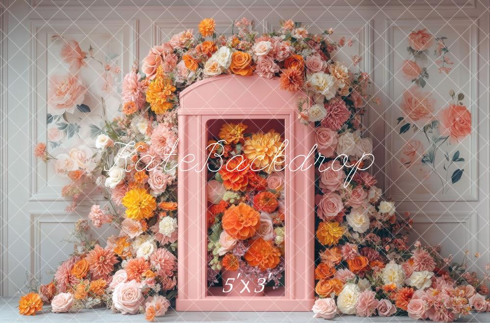 Kate Spring Floral Pink Telephone Booth Backdrop Designed by Mini MakeBelieve