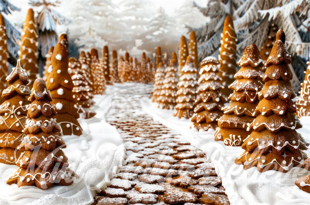 Winter Dreamy Brown Gingerbread Forest Foto Achtergrond Ontworpen door Mini MakeBelieve