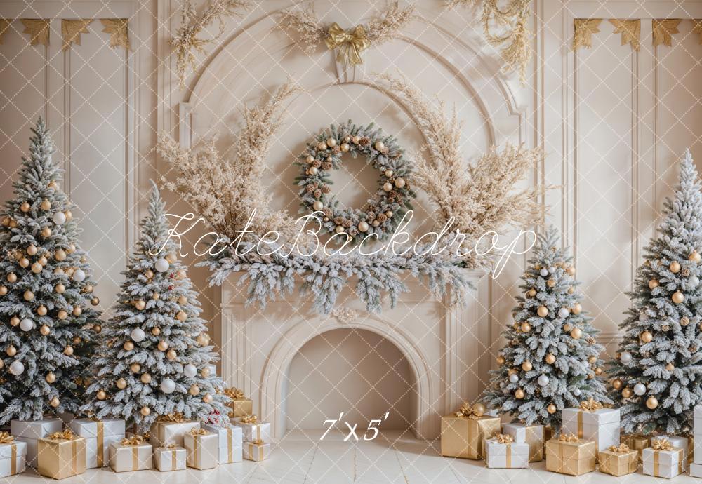 TEST Kate Christmas Trees And Gifts Retro Fireplace Backdrop Designed by Emetselch