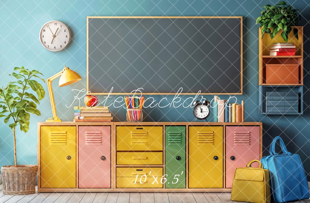 Kate Back to School Colorful Lockers Chalkboard Backdrop Designed by Emetselch