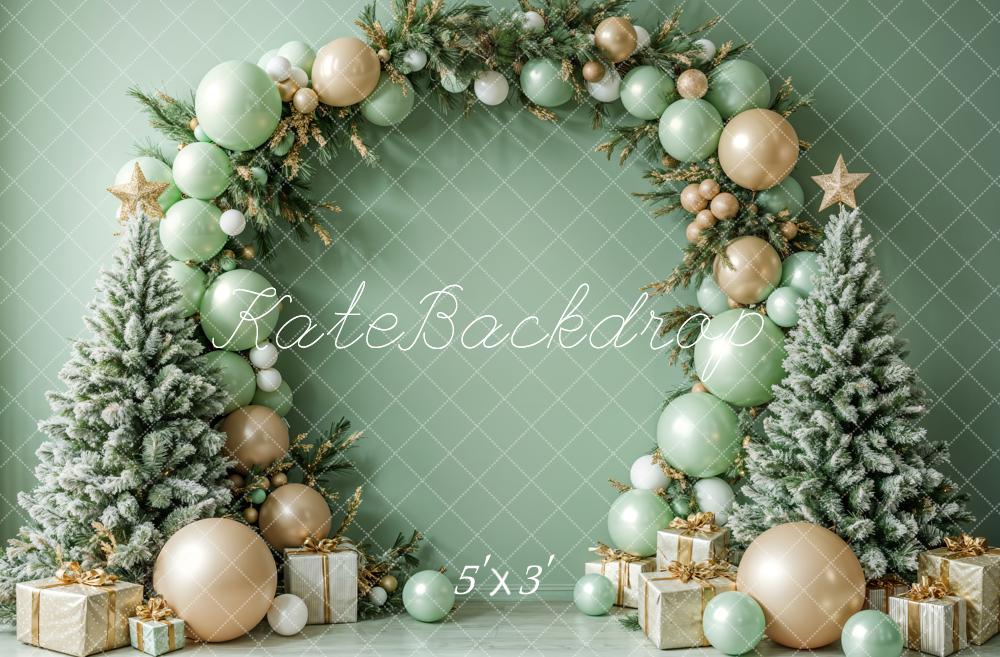 Kate Christmas Green Balloon Arch Trees Backdrop Designed by Emetselch