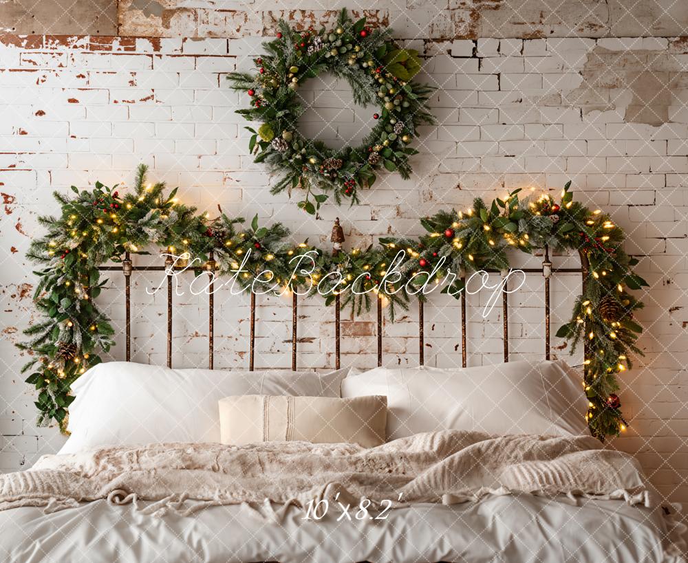 Kate Christmas White Headboard Wreath Backdrop Designed by Emetselch