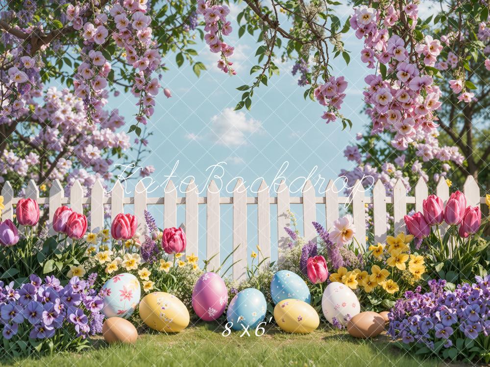 Kate Easter Egg Floral Garden Fence Backdrop Designed by Emetselch