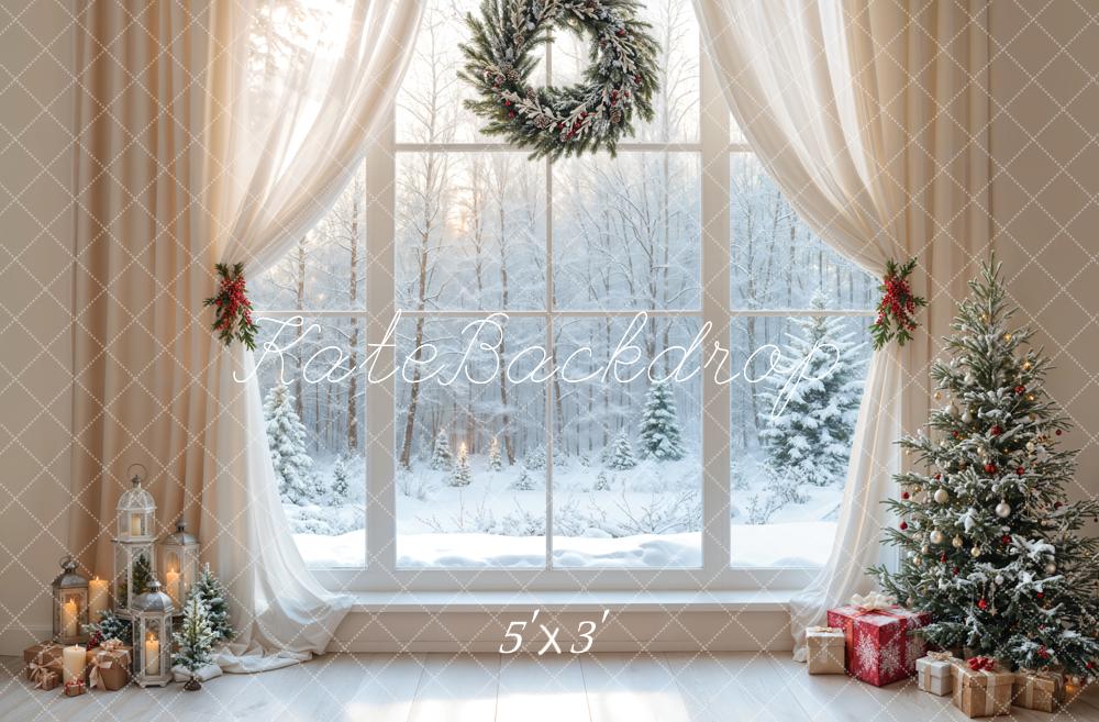 Kate Christmas White Window Wreath Backdrop Designed by Emetselch