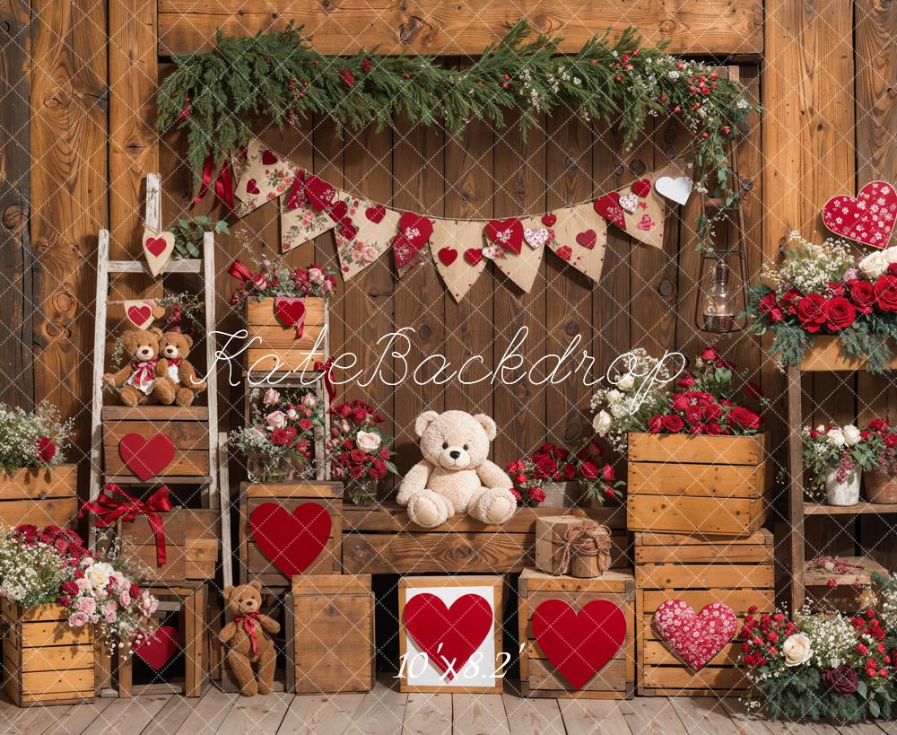 Lightning Deal #1 Kate Valentine's Day Rustic Teddy Bear Heart Backdrop Designed by Emetselch