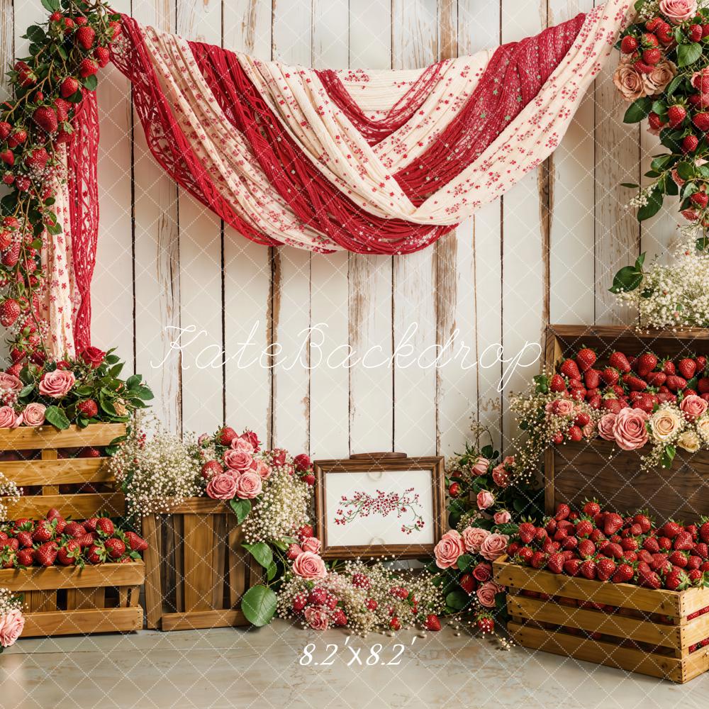 Kate Spring Strawberry Floral Rustic Drapery Backdrop Designed by Emetselch