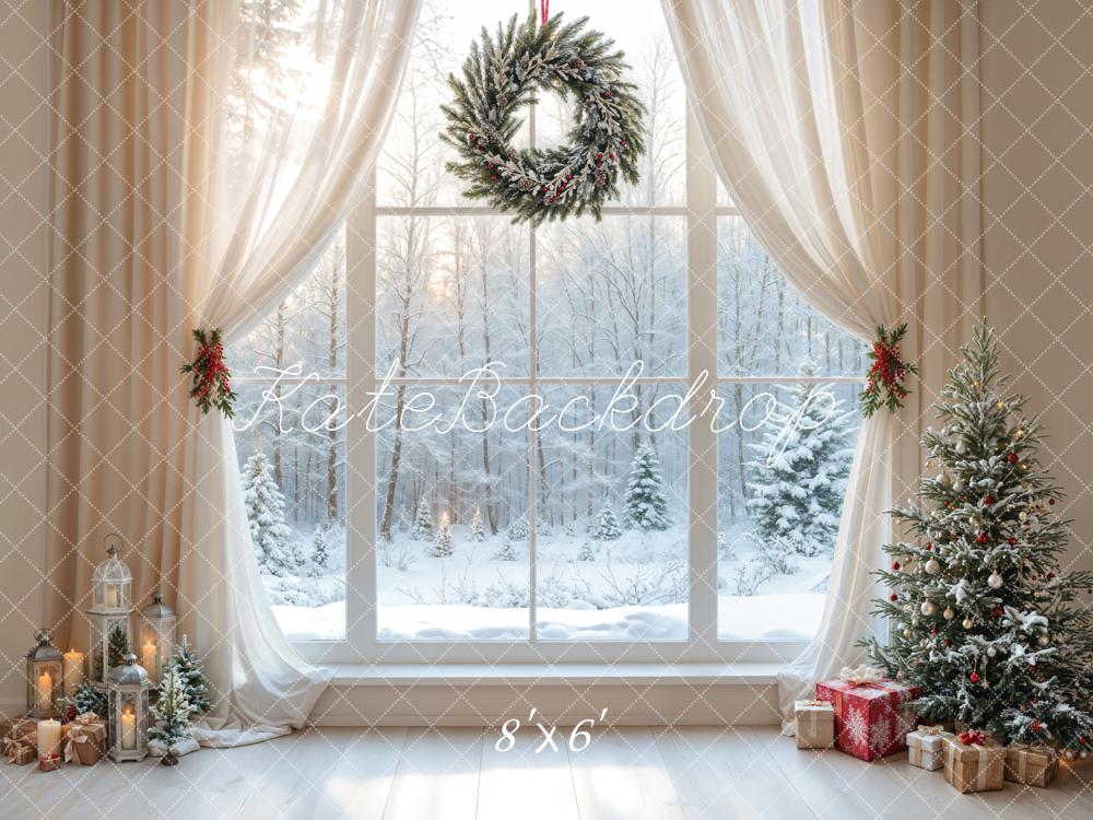 Kate Christmas White Window Wreath Backdrop Designed by Emetselch