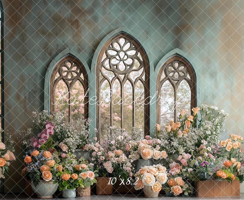 Kate Spring Floral Arched Vintage Window Backdrop Designed by Mini MakeBelieve