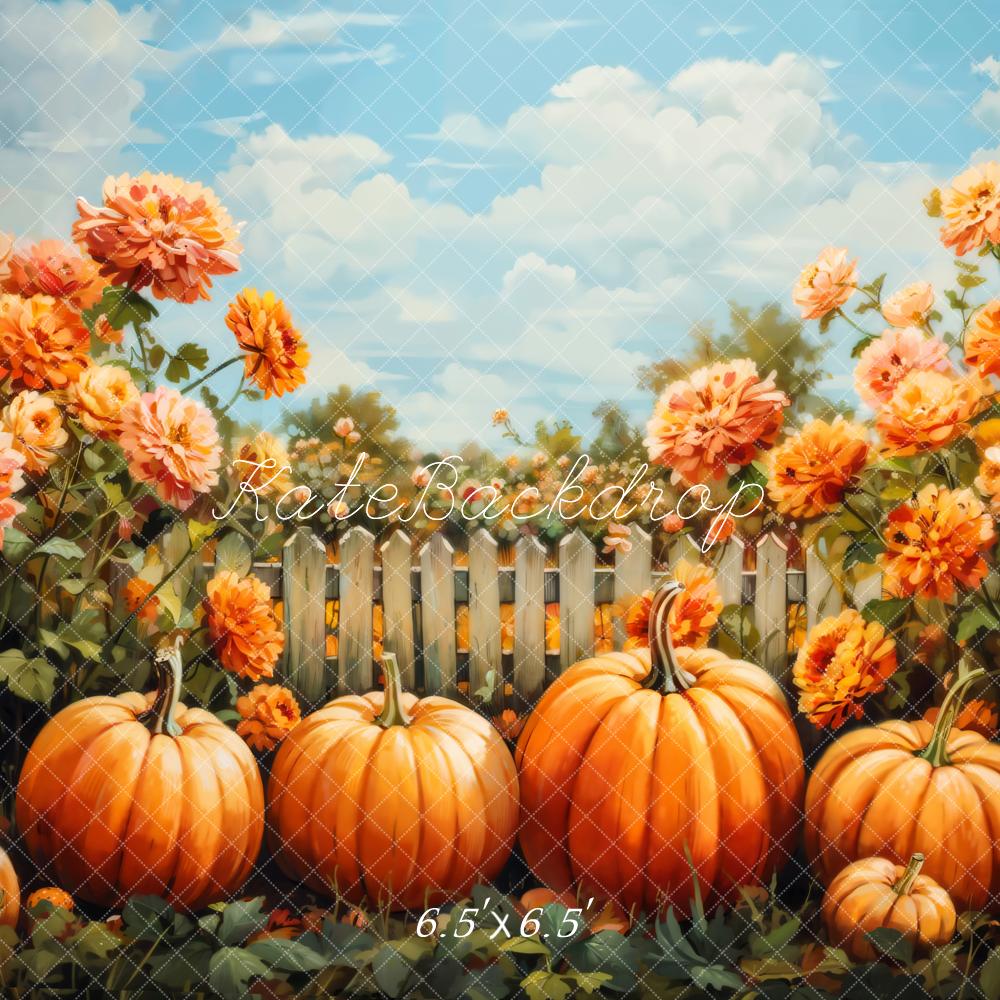 Kate Fall Fine Art Watercolor Flower Pumpkin Backdrop Designed by GQ