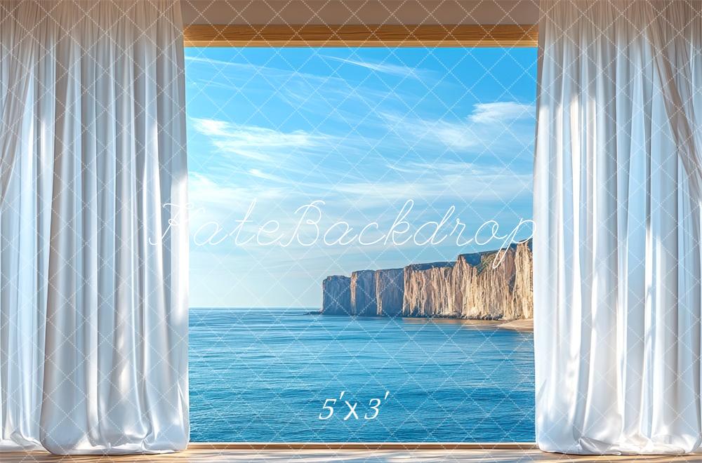 Kate Blue Ocean Cliff Window Backdrop Designed by Mini MakeBelieve