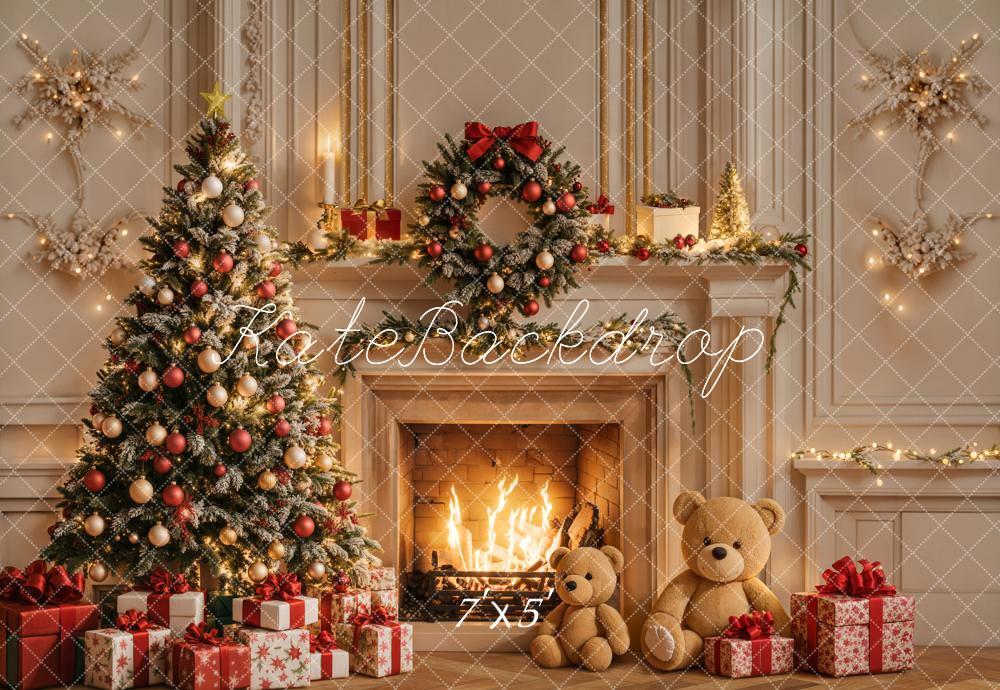 TEST Kate Christmas Tree Fireplace White Retro Wall Backdrop Designed by Emetselch