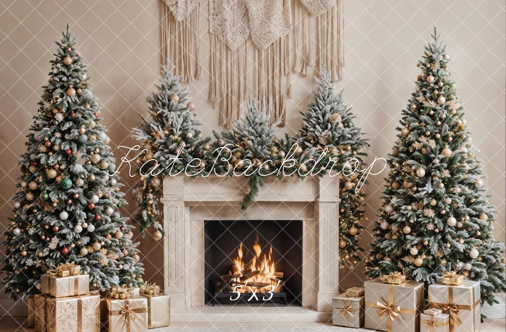 Christmas Tree Fireplace Boho Foto Achtergrond Designed by Emetselch