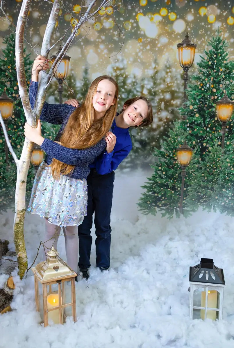 Kate Christmas Snow Forest Lights Backdrop for Photography