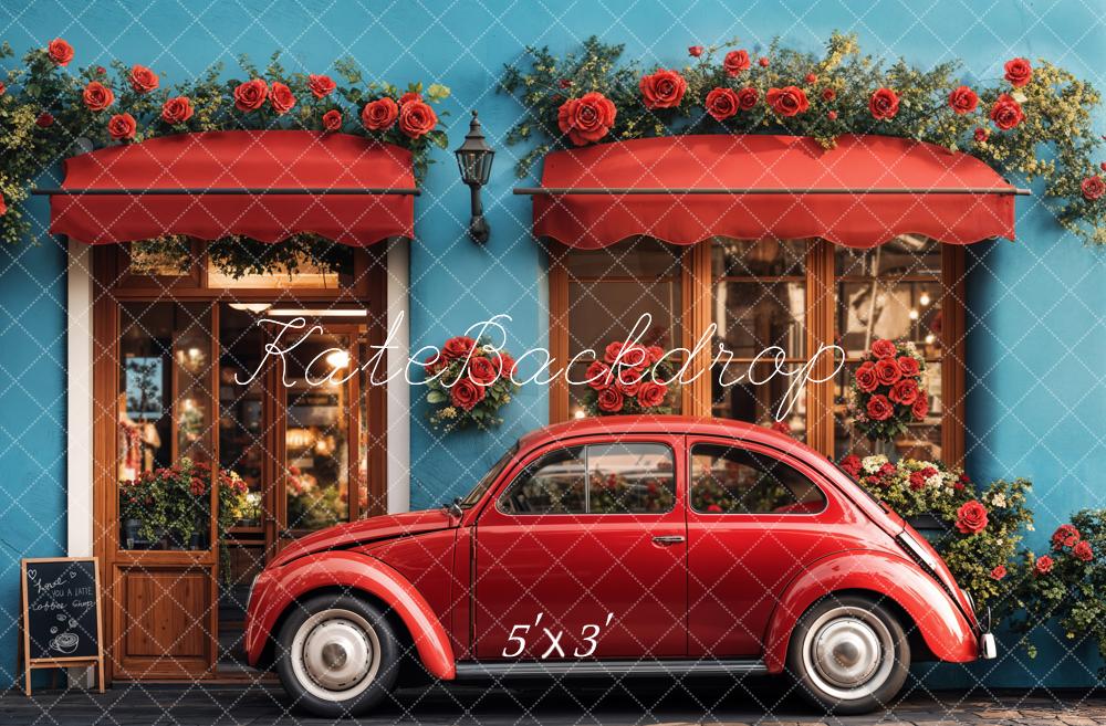 Kate Valentine Vintage Car Roses Cafe Shop Backdrop Designed by Emetselch