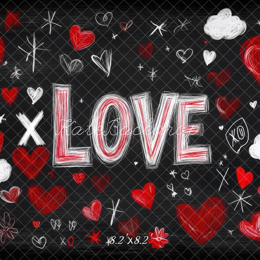 Kate Valentine Love Hearts Chalkboard Backdrop Designed by Mini MakeBelieve