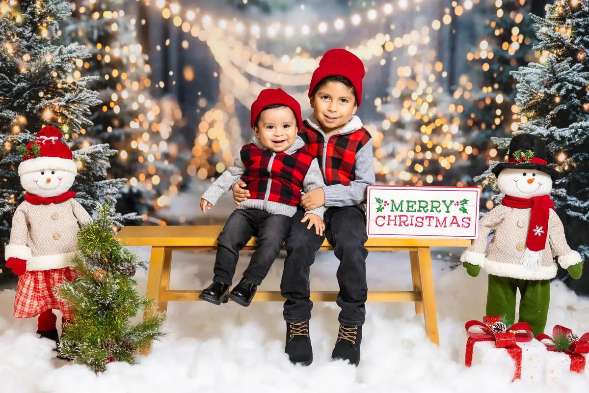 Kate Winter Christmas Outdoor Forest White Snowland Fleece Backdrop Designed by Emetselch