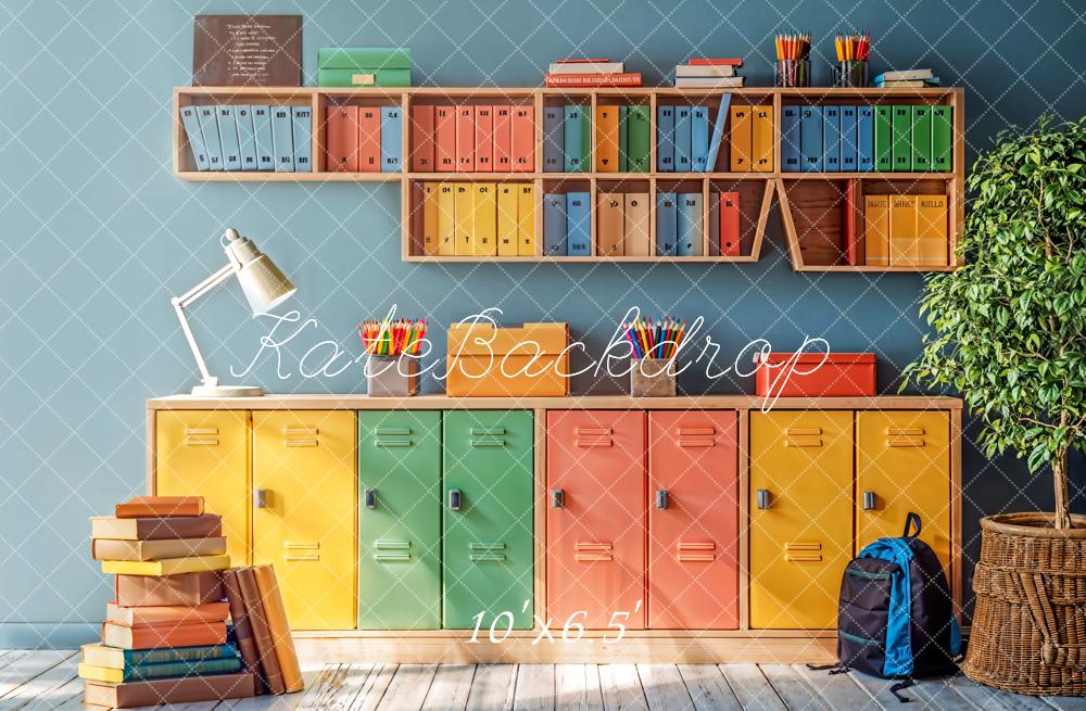 Kate Back to School Colorful Locker Bookshelf Backdrop Designed by Emetselch