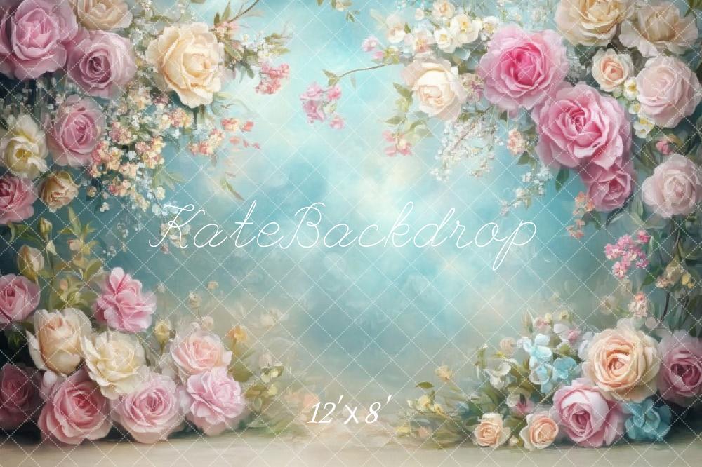 Kate Spring Floral Soft Pastel Roses Backdrop Designed by Emetselch