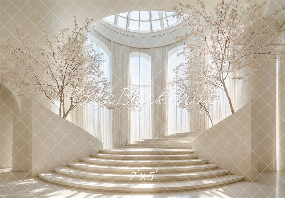 Kate Beige Elegant Cascading Stairs Arch Backdrop Designed by Mini MakeBelieve